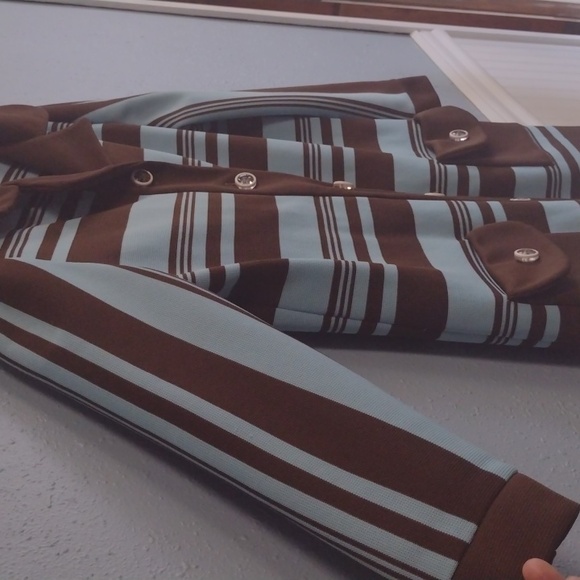 Marberni, 60's Union Made Vintage Elegant Blue/Brown Long Sleeve Dress Size 16 - Picture 7 of 16